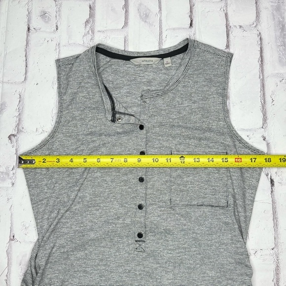 ATHLETA Sleeveless Maxi Dress Sz M Gray Ruched Stretch Microstripe Henley Jersey - Picture 5 of 12